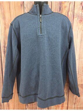 Tommy Bahama Blue-Black Reversible Quarter-Zip Sweater XL